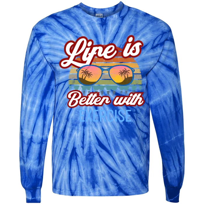 Excercise Vintage Sunset Gym Coach Personal Trainer Design Gift Tie-Dye Long Sleeve Shirt