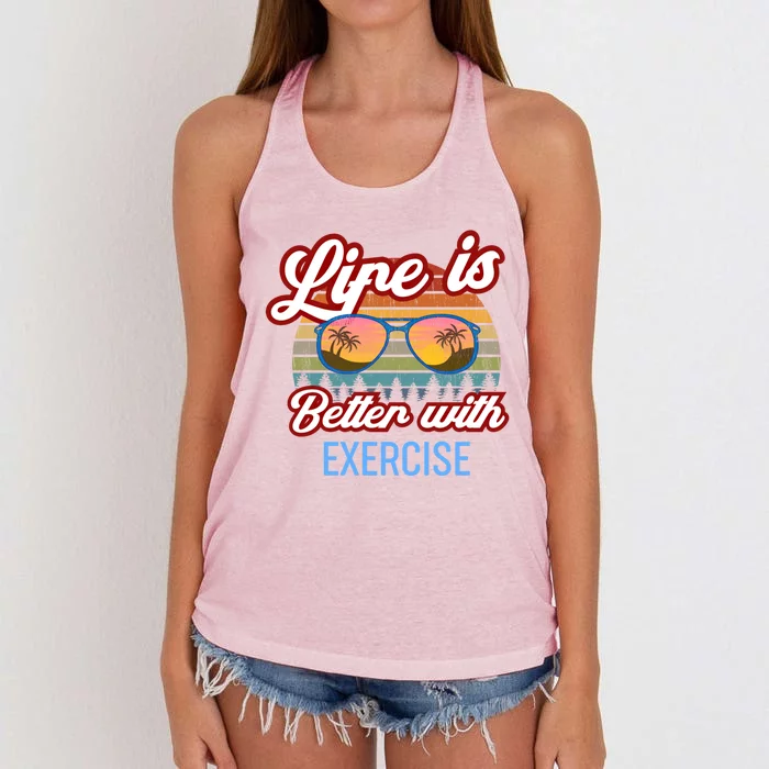 Excercise Vintage Sunset Gym Coach Personal Trainer Design Gift Women's Knotted Racerback Tank