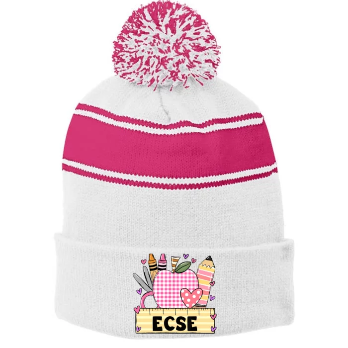 ECSE Valentine S Day Teacher Frame Stripe Pom Pom Beanie