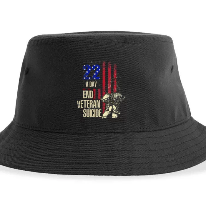 End Veteran Suicide Awareness 22 A Day Patriotic Us Flag Sustainable Bucket Hat