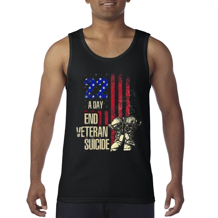 End Veteran Suicide Awareness 22 A Day Patriotic Us Flag Tank Top