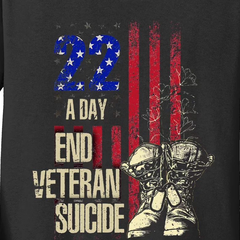 End Veteran Suicide Awareness 22 A Day Patriotic Us Flag Kids Long Sleeve Shirt