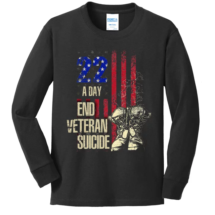 End Veteran Suicide Awareness 22 A Day Patriotic Us Flag Kids Long Sleeve Shirt