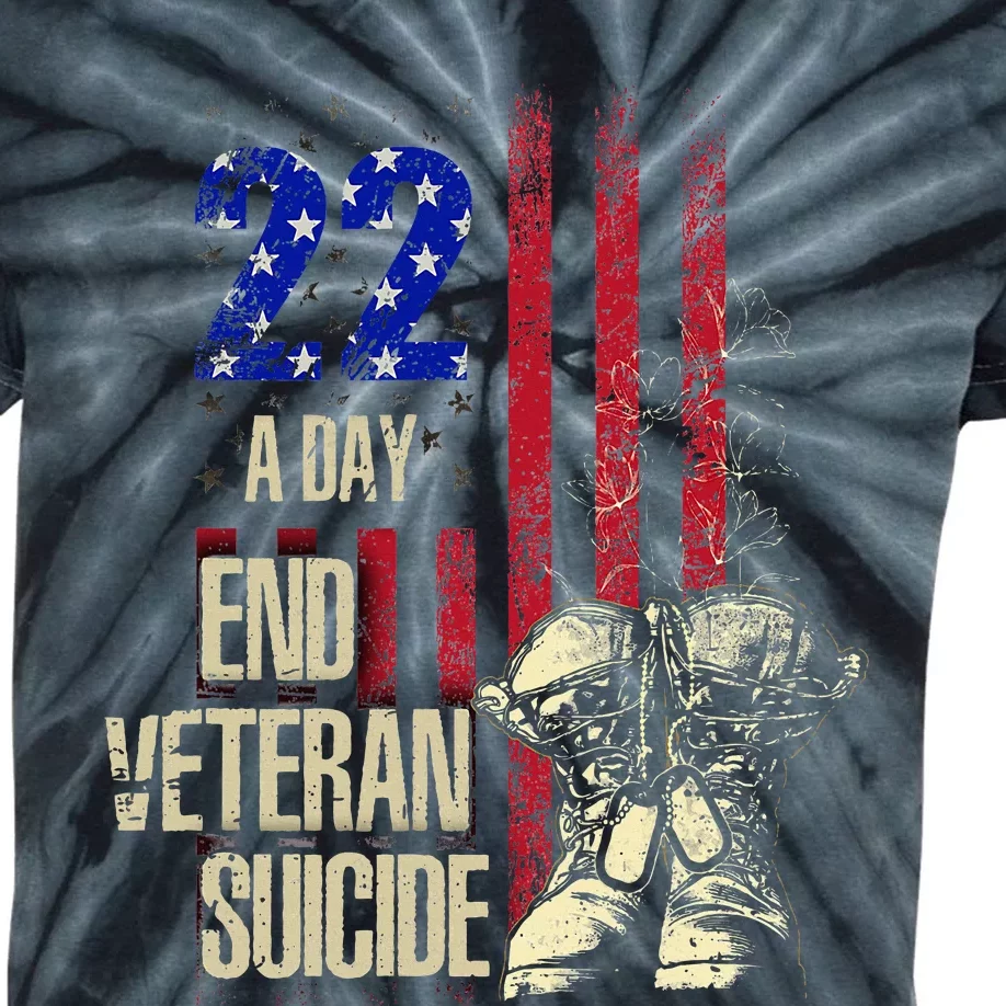 End Veteran Suicide Awareness 22 A Day Patriotic Us Flag Kids Tie-Dye T-Shirt