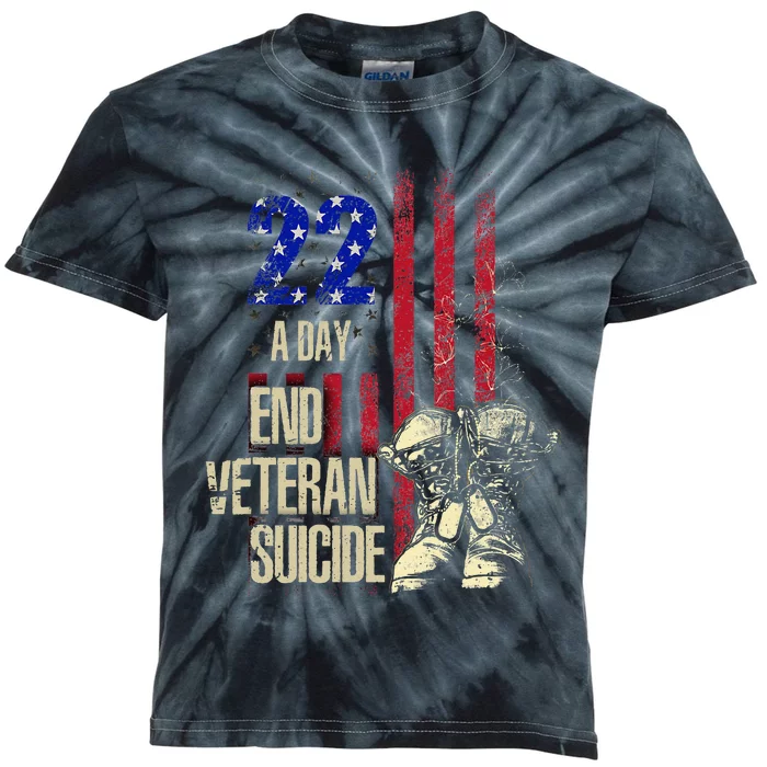 End Veteran Suicide Awareness 22 A Day Patriotic Us Flag Kids Tie-Dye T-Shirt