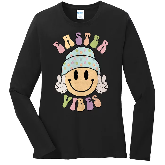 Easter Vibes Smiley Face Easter Vibes Easter Funny Ladies Long Sleeve Shirt