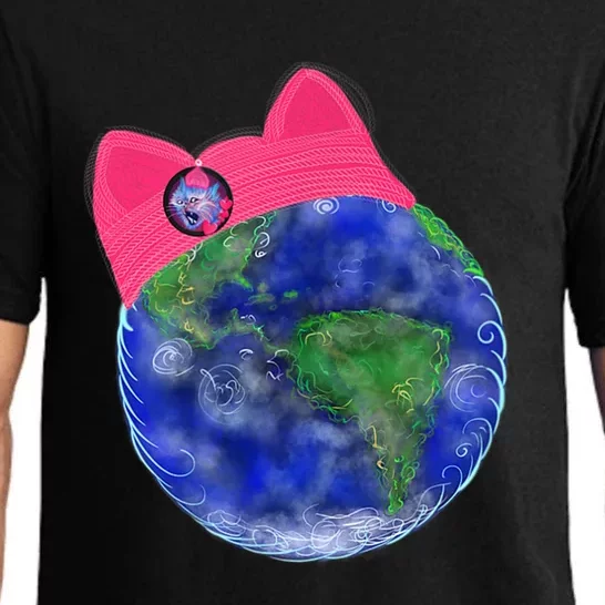 Earth Wearing A Pink Pussy Cat Hat Pajama Set