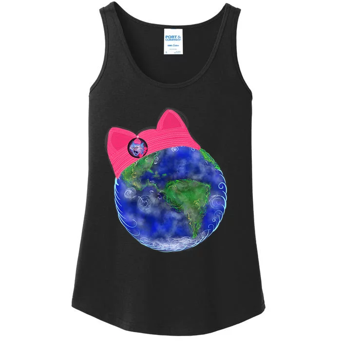 Earth Wearing A Pink Pussy Cat Hat Ladies Essential Tank