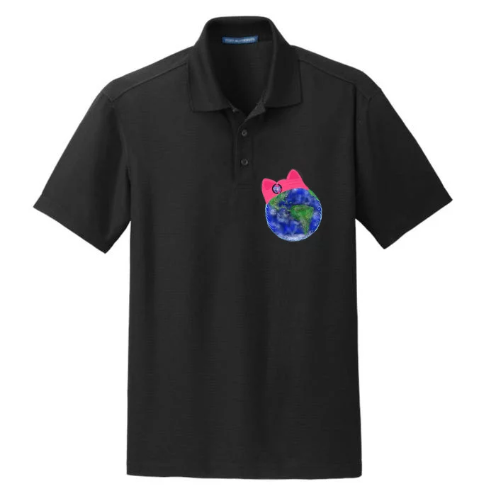 Earth Wearing A Pink Pussy Cat Hat Dry Zone Grid Performance Polo