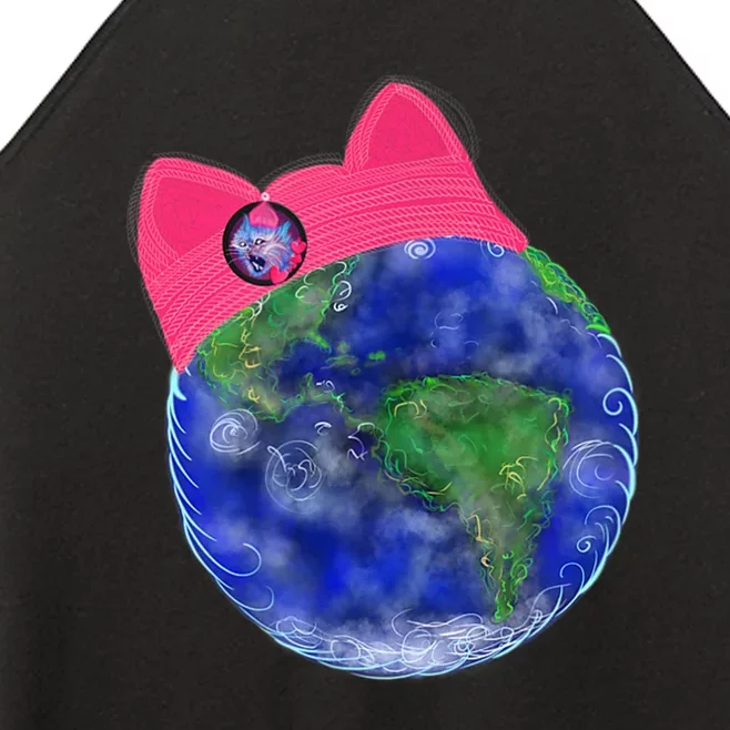 Earth Wearing A Pink Pussy Cat Hat Women’s Perfect Tri Rocker Tank