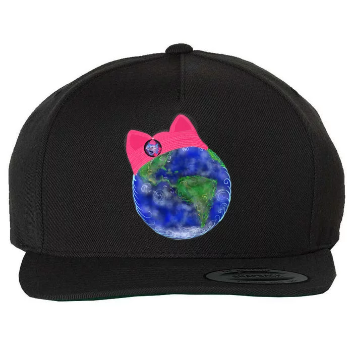 Earth Wearing A Pink Pussy Cat Hat Wool Snapback Cap