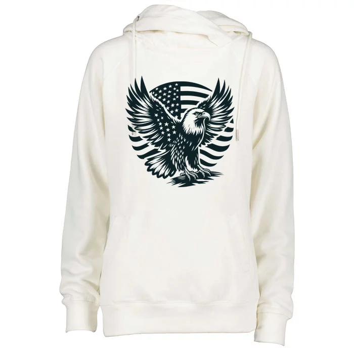 Eagle With American Flag Womens Funnel Neck Pullover Hood