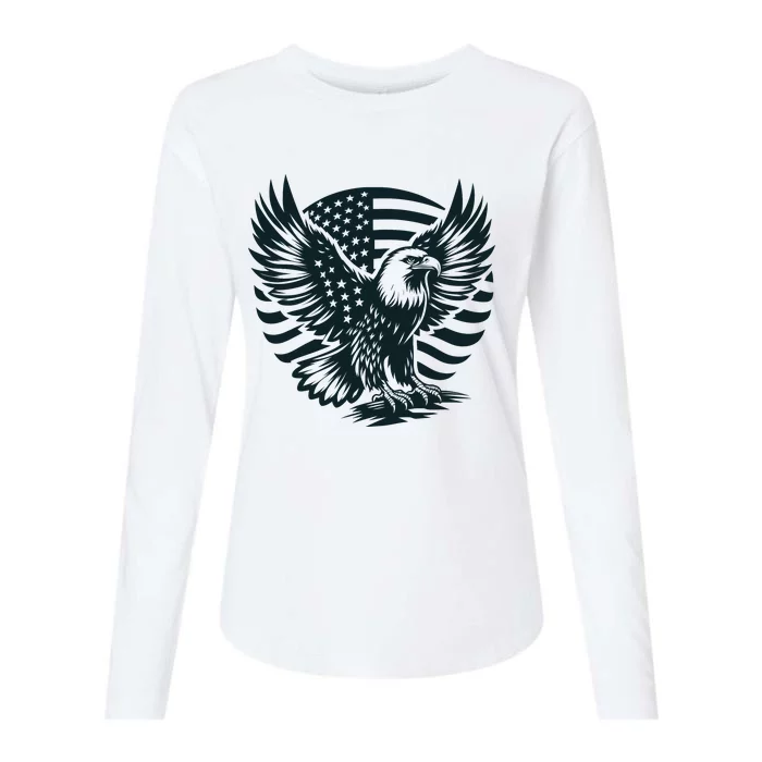 Eagle With American Flag Womens Cotton Relaxed Long Sleeve T-Shirt