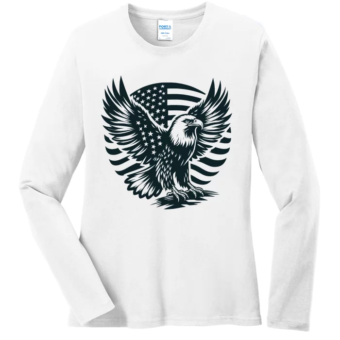 Eagle With American Flag Ladies Long Sleeve Shirt