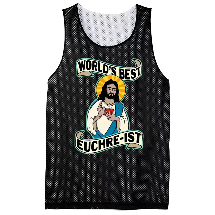 Euchre WorldS Best Euchre Ist Jesus Pun Mesh Reversible Basketball Jersey Tank