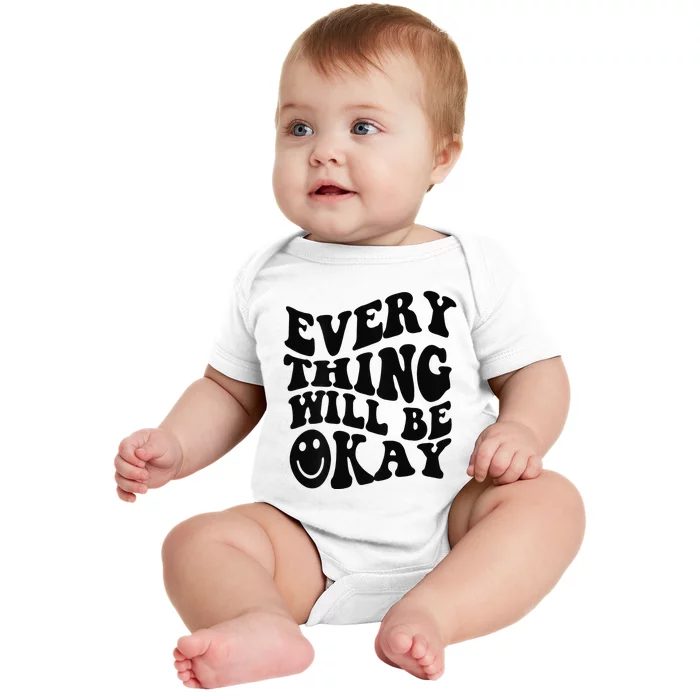 Everything Will Be Okay Inspirational Retro Print On Back Baby Bodysuit