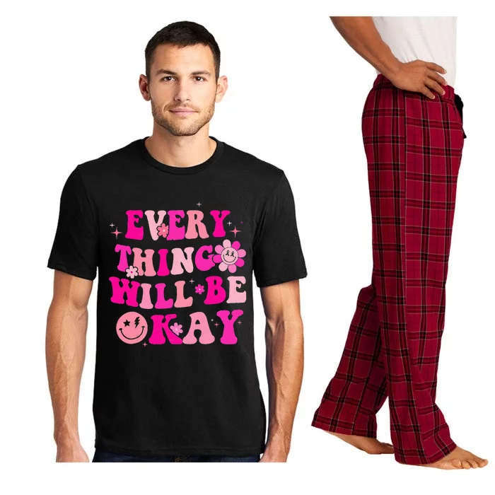 Everything Will Be Okay Breast Cancer Awareness Pink Retro Pajama Set