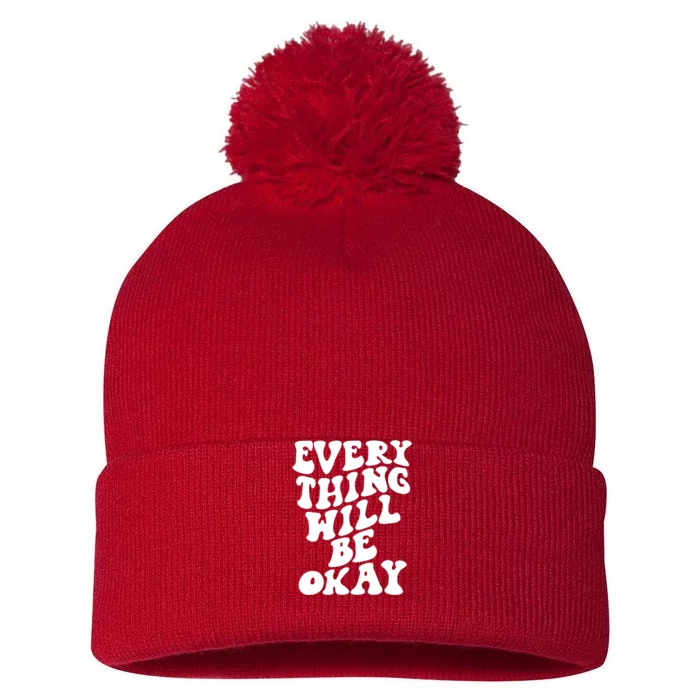 Everything Will Be Okay Pom Pom 12in Knit Beanie