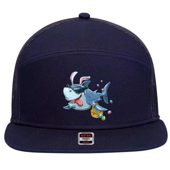 Easter With Cool Shark And Egg Basket 7 Panel Mesh Trucker Snapback Hat