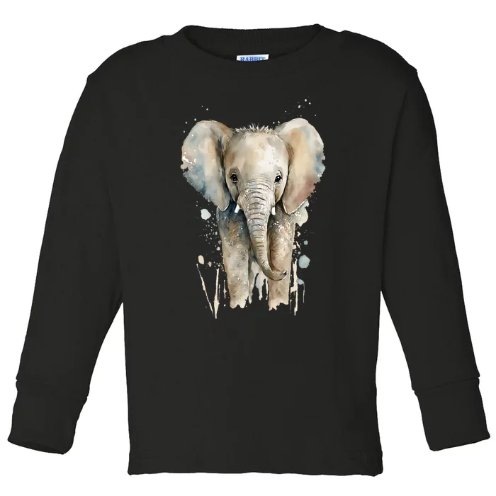 Elephant Watercolor Toddler Long Sleeve Shirt