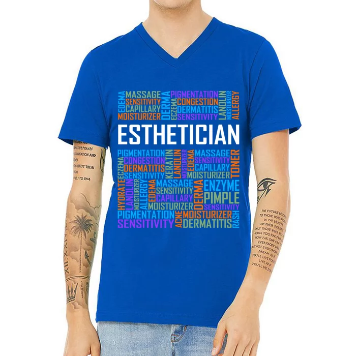 Esthetician Words Funny Gift Aesthetician Beautician Love Gift V-Neck T-Shirt