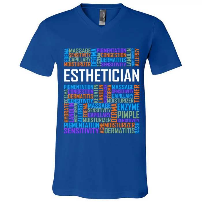 Esthetician Words Funny Gift Aesthetician Beautician Love Gift V-Neck T-Shirt