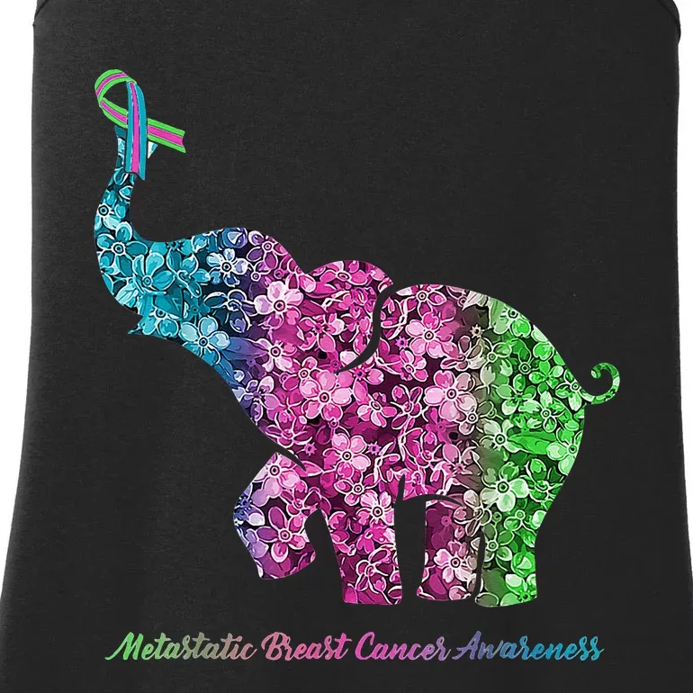 Elephant With Flower Metastatic Breast Cancer Awareness Ladies Essential Tank