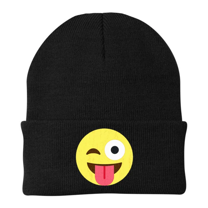 Emoticon Winking Face With Tongue Knit Cap Winter Beanie