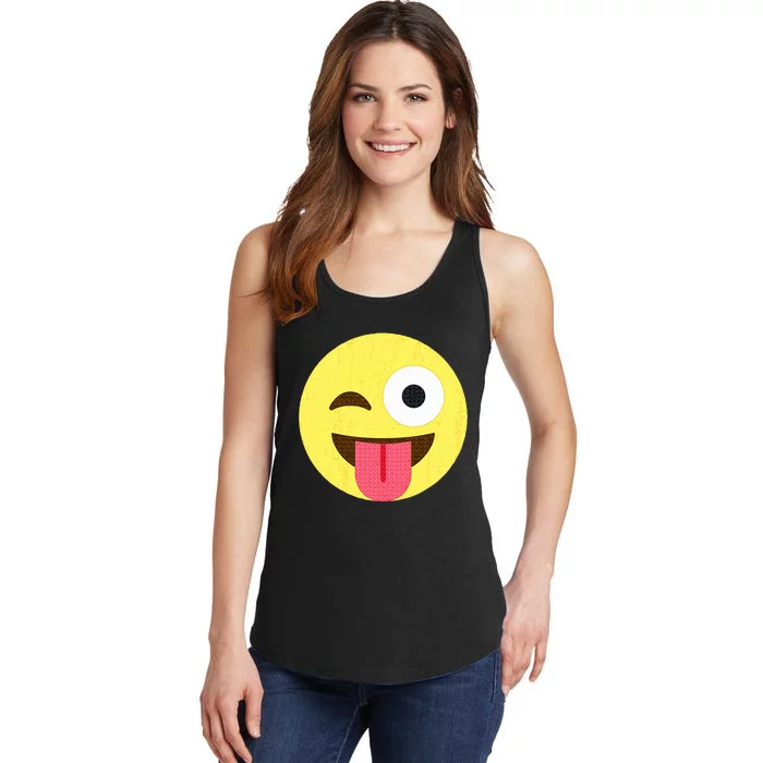 Emoticon Winking Face With Tongue Ladies Essential Tank