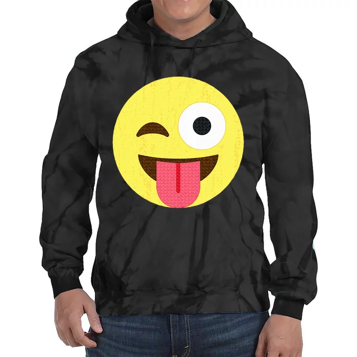 Emoticon Winking Face With Tongue Tie Dye Hoodie