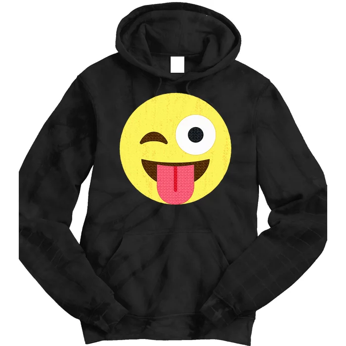 Emoticon Winking Face With Tongue Tie Dye Hoodie