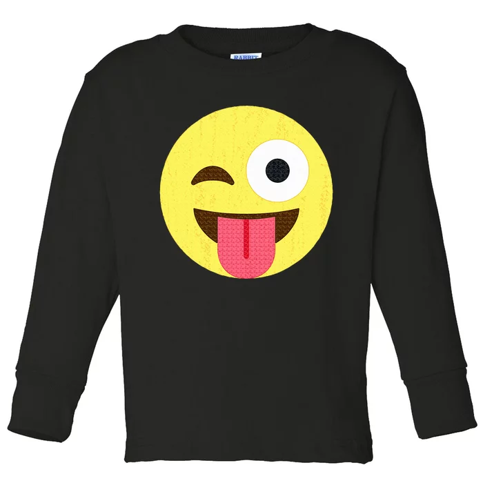 Emoticon Winking Face With Tongue Toddler Long Sleeve Shirt