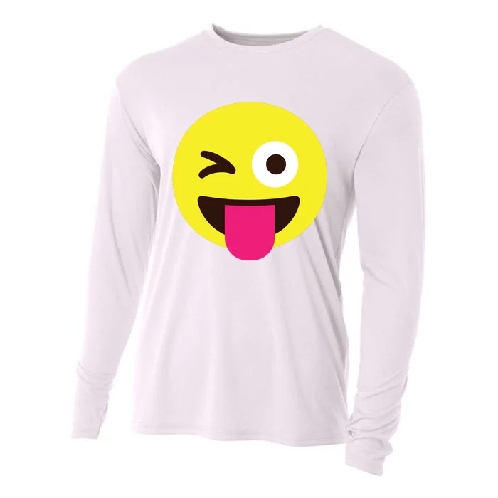 Emoticon Winking Face With Stuckout Tongue And Winking Eye Cooling Performance Long Sleeve Crew