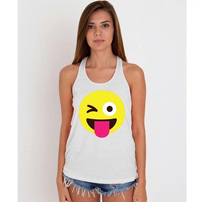 Emoticon Winking Face With Stuckout Tongue And Winking Eye Women's Knotted Racerback Tank