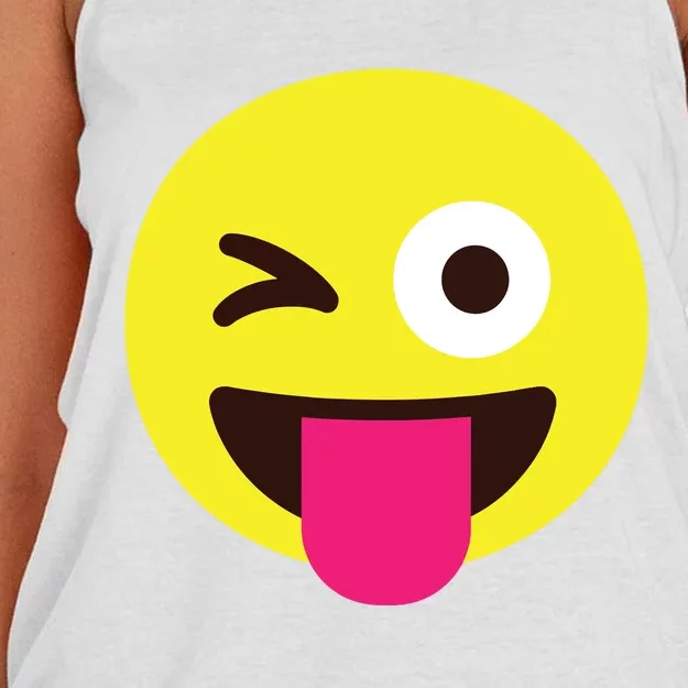 Emoticon Winking Face With Stuckout Tongue And Winking Eye Women's Knotted Racerback Tank