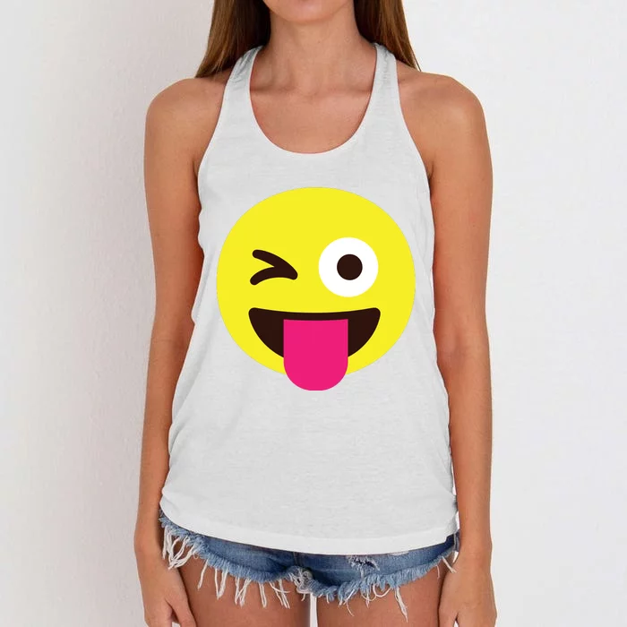 Emoticon Winking Face With Stuckout Tongue And Winking Eye Women's Knotted Racerback Tank