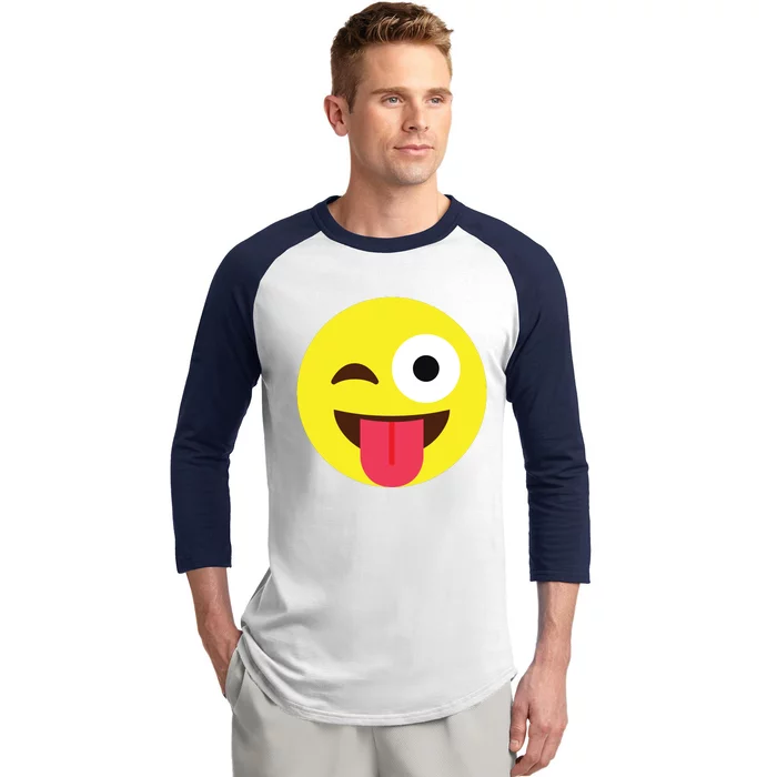 Emoticon Winking Face With Tongue Baseball Sleeve Shirt