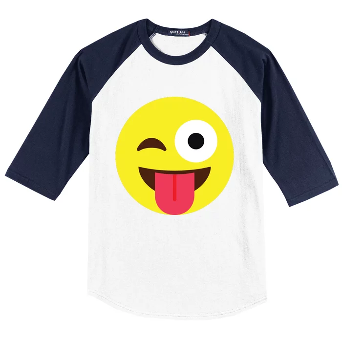 Emoticon Winking Face With Tongue Baseball Sleeve Shirt