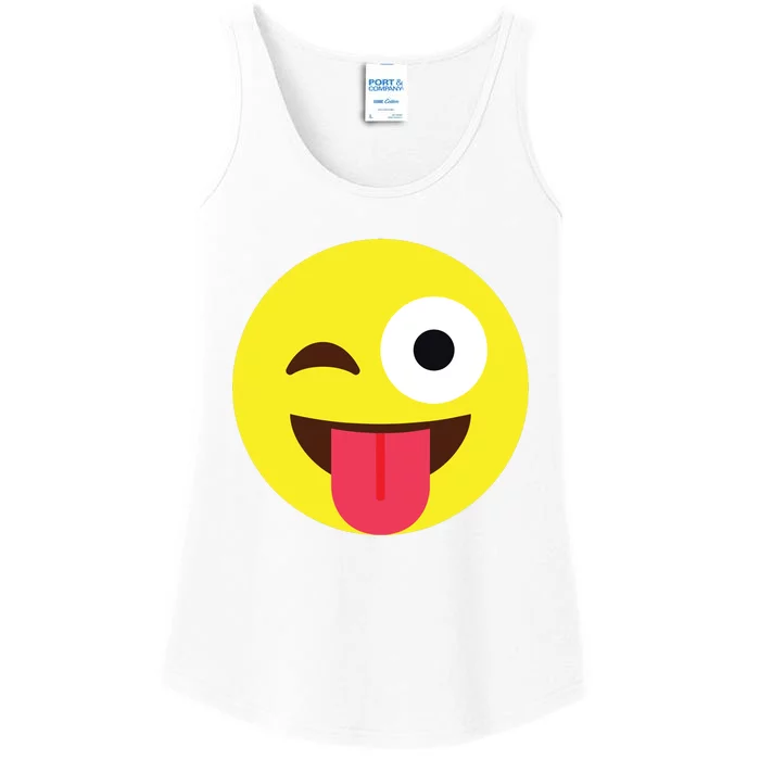 Emoticon Winking Face With Tongue Ladies Essential Tank