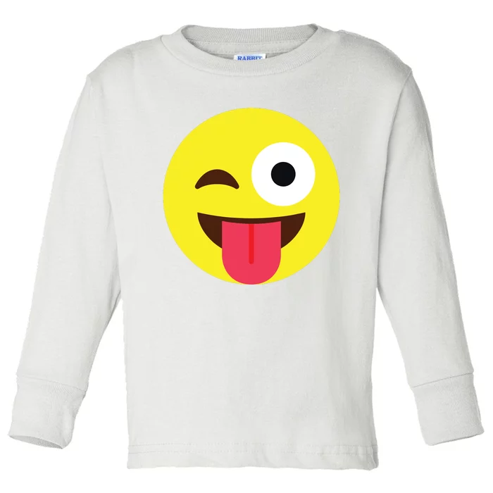 Emoticon Winking Face With Tongue Toddler Long Sleeve Shirt