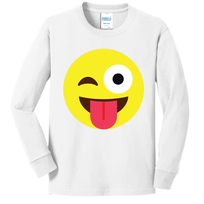 Emoticon Winking Face With Tongue Kids Long Sleeve Shirt