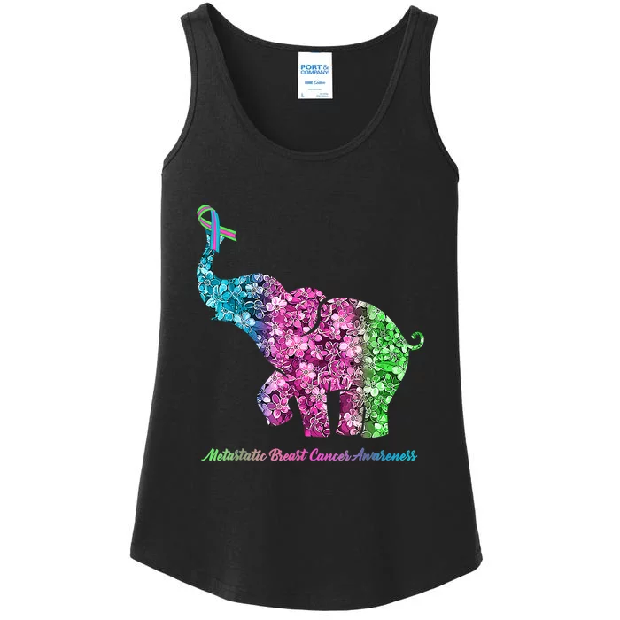 Elephant With Flower Metastatic Breast Cancer Awareness Ladies Essential Tank