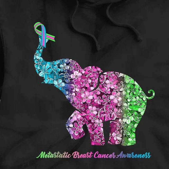 Elephant With Flower Metastatic Breast Cancer Awareness Tie Dye Hoodie