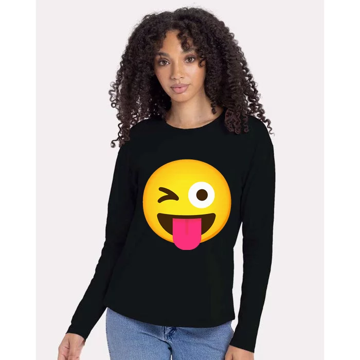 Emoticon Winking Face With Stuck Out Tongue And Winking Eye Womens Cotton Relaxed Long Sleeve T-Shirt