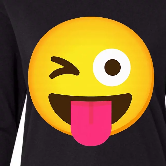 Emoticon Winking Face With Stuck Out Tongue And Winking Eye Womens Cotton Relaxed Long Sleeve T-Shirt