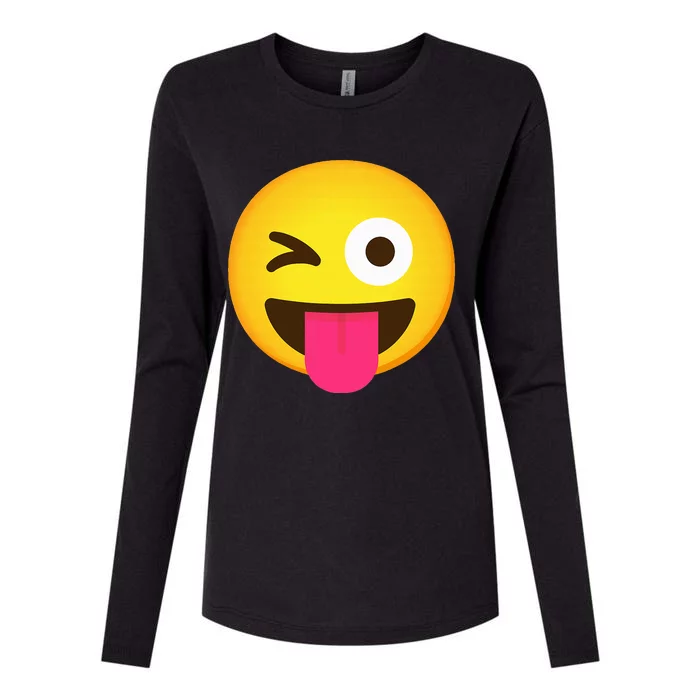 Emoticon Winking Face With Stuck Out Tongue And Winking Eye Womens Cotton Relaxed Long Sleeve T-Shirt