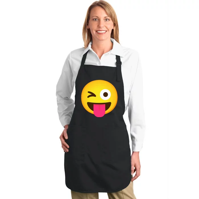 Emoticon Winking Face With Stuck Out Tongue And Winking Eye Full-Length Apron With Pocket