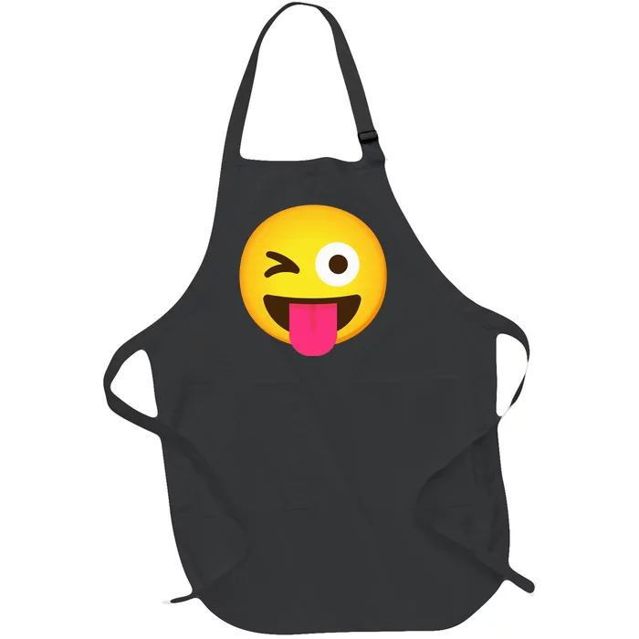 Emoticon Winking Face With Stuck Out Tongue And Winking Eye Full-Length Apron With Pocket