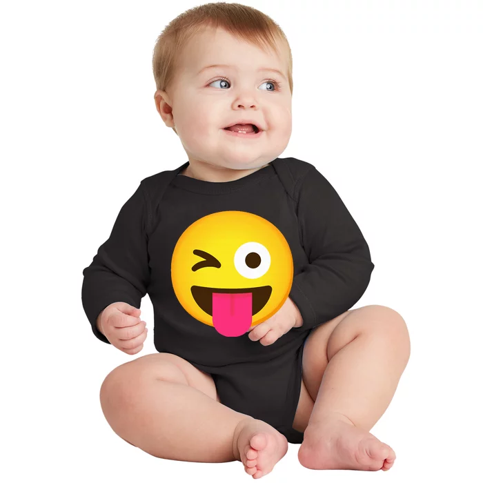 Emoticon Winking Face With Stuck Out Tongue And Winking Eye Baby Long Sleeve Bodysuit