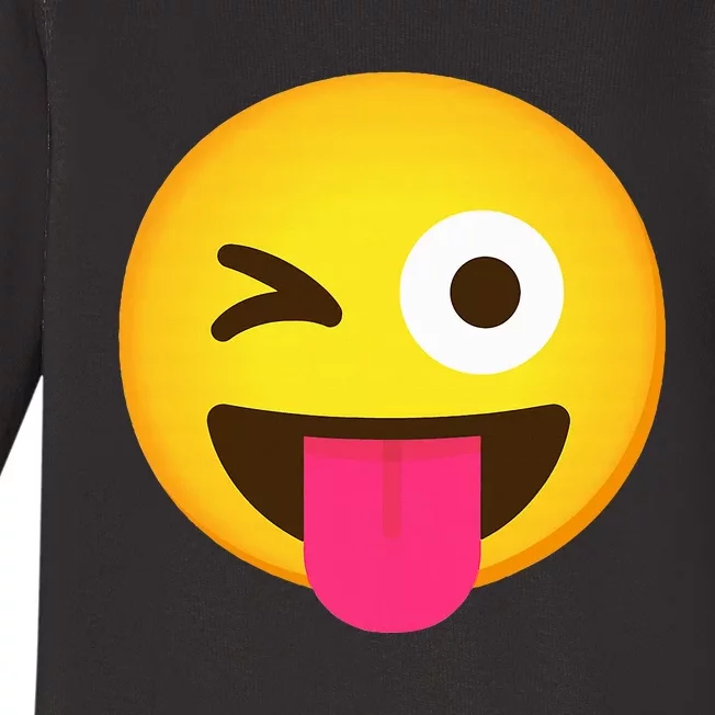 Emoticon Winking Face With Stuck Out Tongue And Winking Eye Baby Long Sleeve Bodysuit